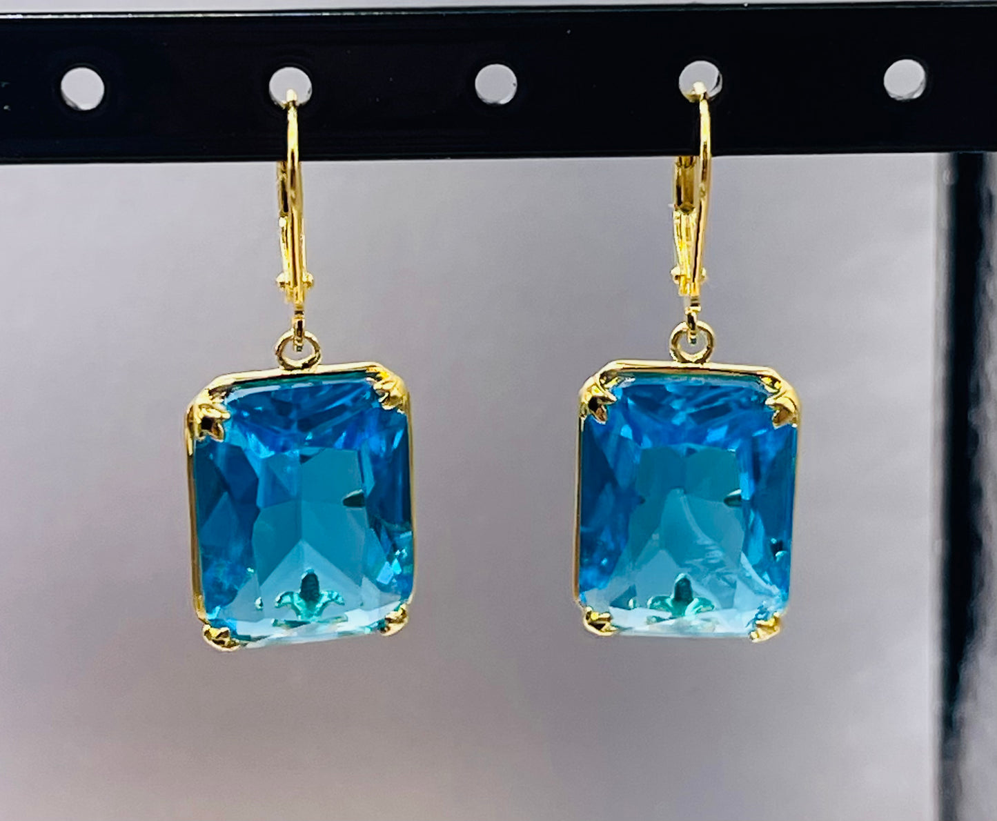 Pure 925 Sterling Silver Gemstone Earrings Jewelry Fine 18K Gold Plated In Blue Topaz