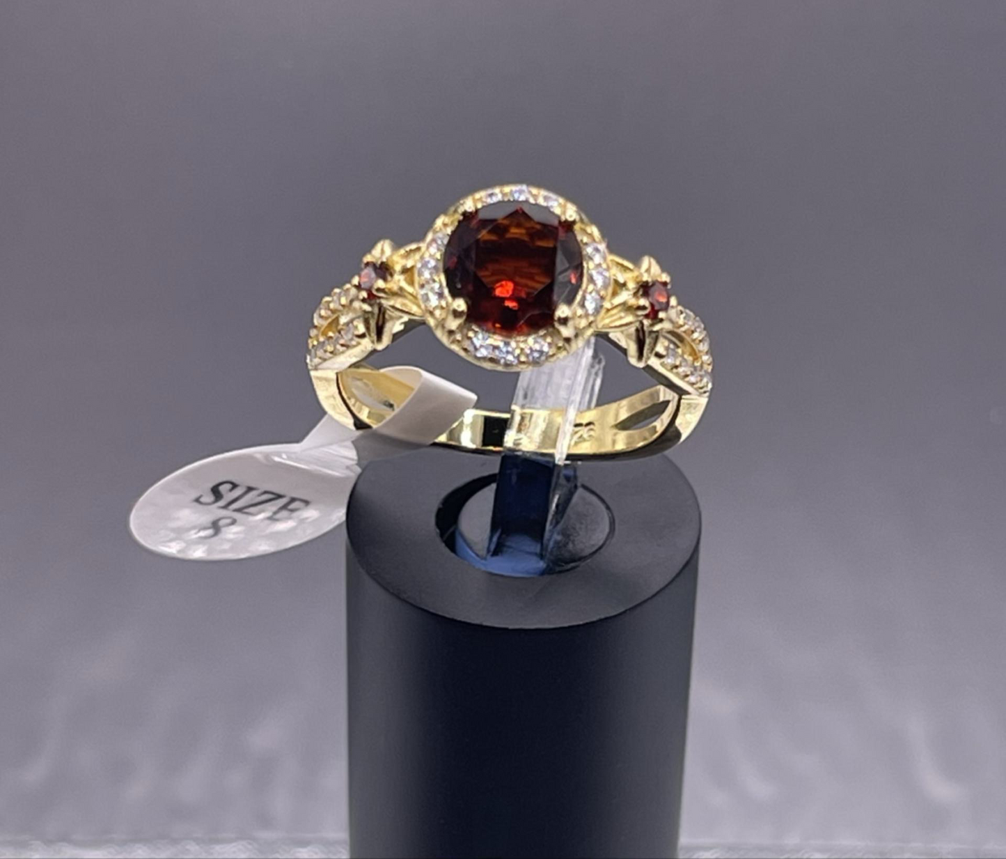 18K Gold 925 Sterling Silver Gemstone Zircon Jewelry In Garnet Size 8
