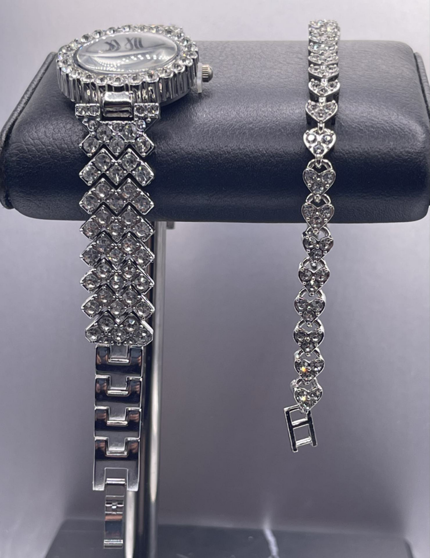 Watch And Bracelet Set Luxury Crystal Silver Color
