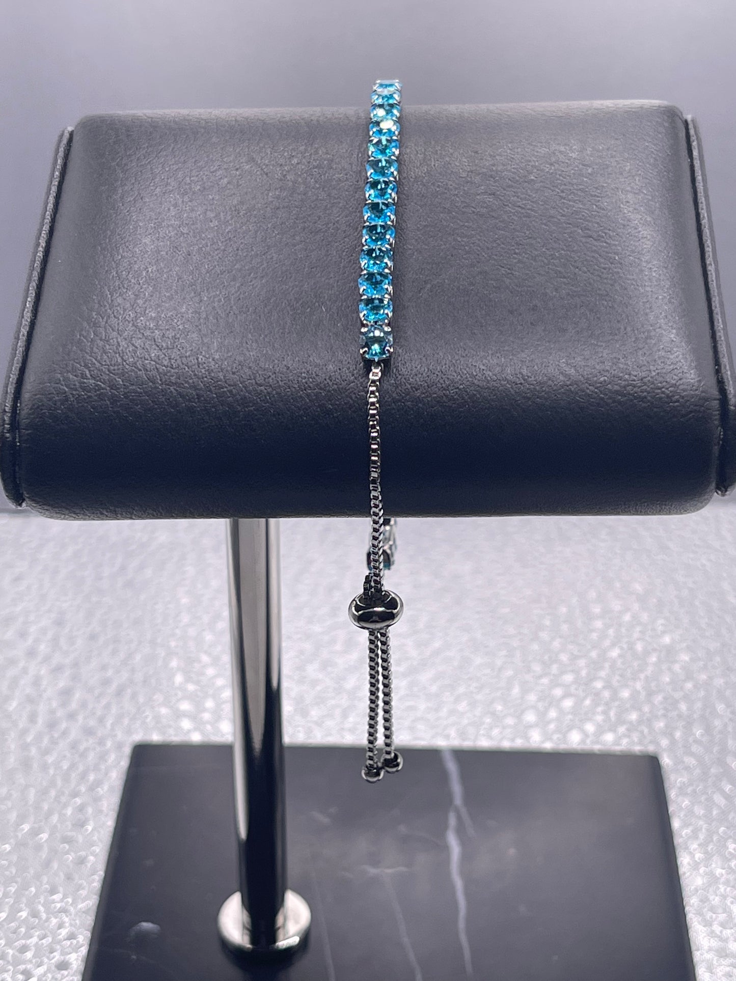 Colorful Bling Diamond Zircon Adjustable Tennis Bracelet Jewelry For Women In Light Blue Silver