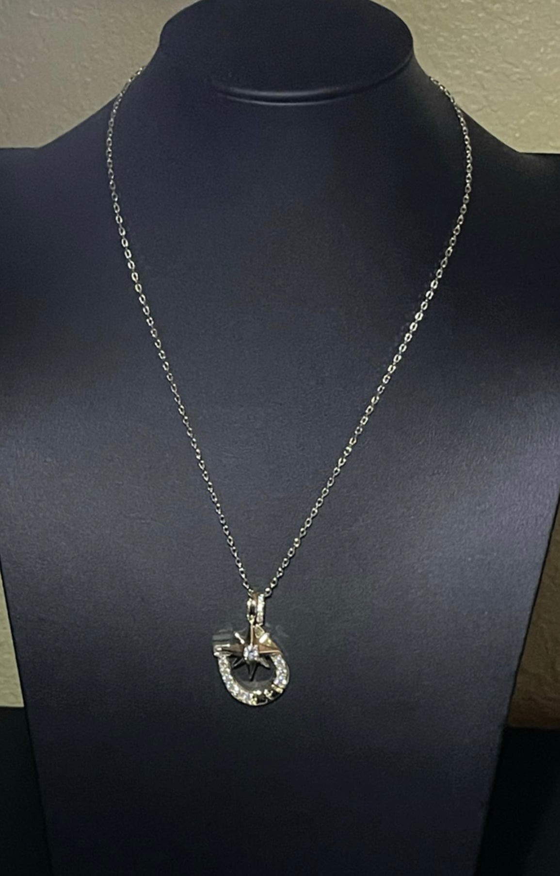 Cubic Zirconia Six Point Star And Horseshoe Pendant Necklace Jewelry