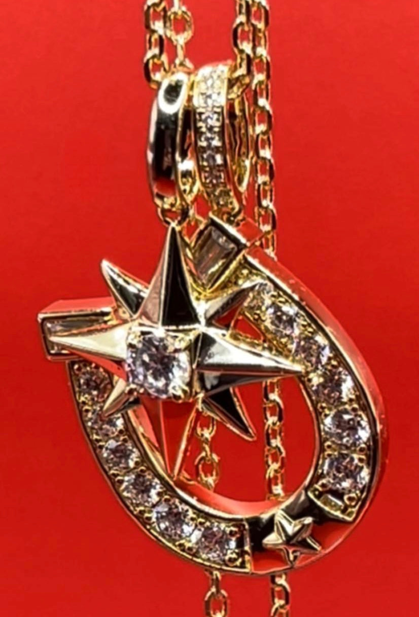 Cubic Zirconia Six Point Star And Horseshoe Pendant Necklace Jewelry
