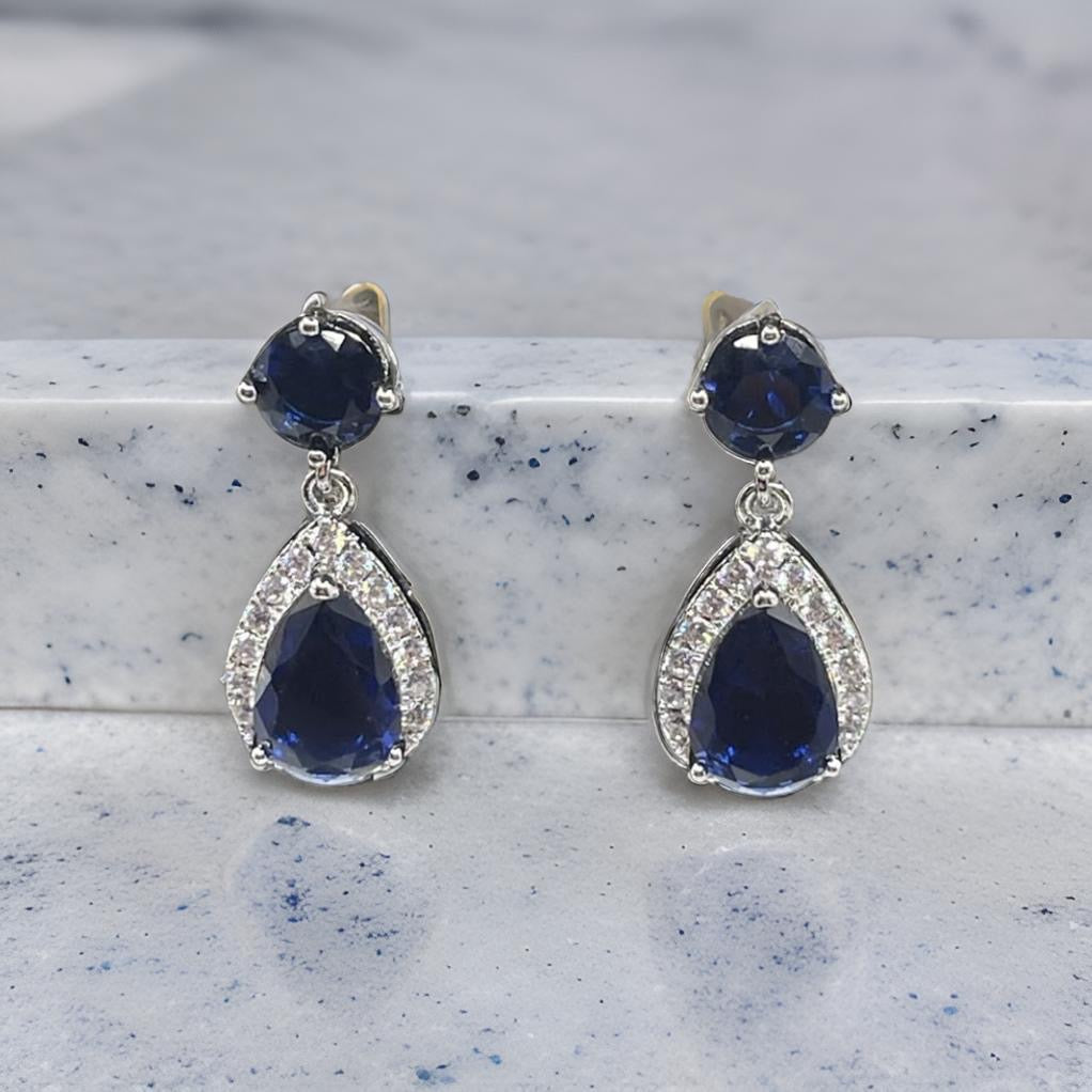 Trendy Luxury Water Drop Stud Earrings In Blue