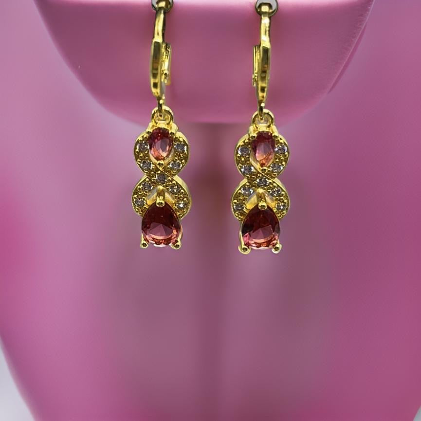 Drop Water Shaped Diamond Earrings 18K Gold Filled In Red