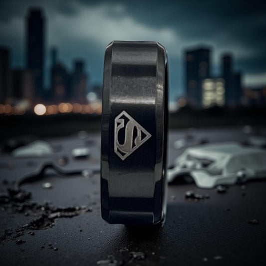 Fashion Stainless Steel Superman Emblem Ring In Black