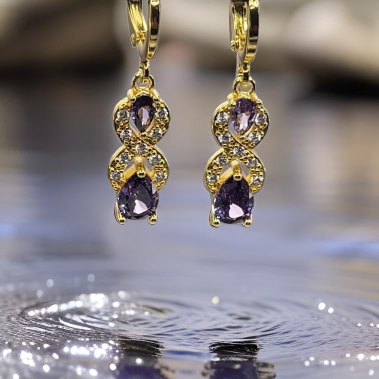 Drop Water Shaped Diamond Earrings 18K Gold Filled In Purple