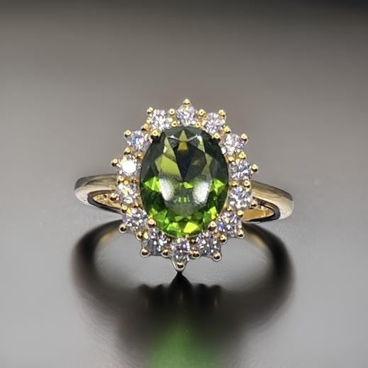 Women Gift 925 Sterling Silver Party High Quality Jewelry Cocktail Luxury Ring 18 K Gold Plated In Peridot Size 7