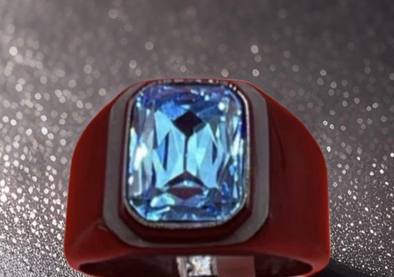 Square Gem Stone Stainless Steel Ring Men Jewelry Black With Light Blue Size 10