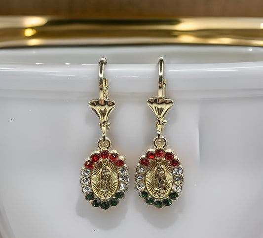 Beautiful Virgin Mary Earrings Colored Zircon