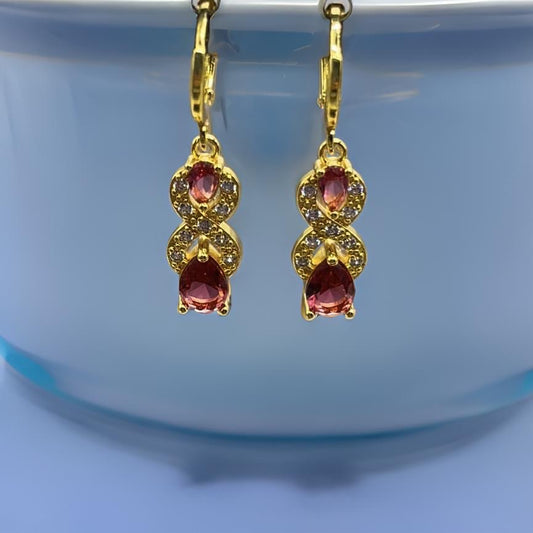 Drop Water Shaped Diamond Earrings 18K Gold Filled In Red