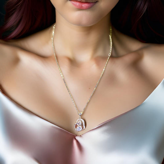 14 K Gold Plated White Zircon Heart Necklace