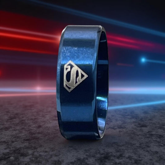 Fashion Stainless Steel Superman Emblem Ring In Blue