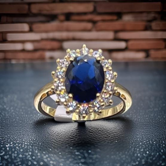 Women Gift 925 Sterling Silver Party High Quality Jewelry Cocktail Luxury Ring 18 K Gold Plated In Sapphire Size 7