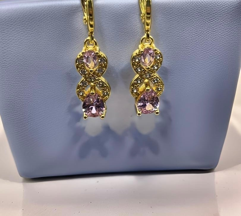 Drop Water Shaped Diamond Earrings 18K Gold Filled In Pink