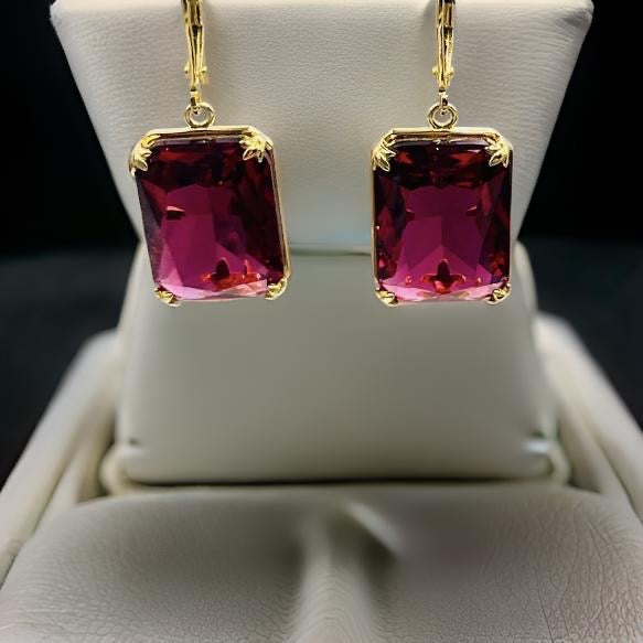 Pure 925 Sterling Silver Gemstone Earrings Jewelry Fine 18K Gold Plated Ruby