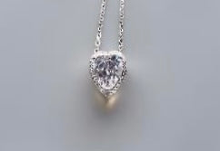 925 Sterling Silver Bling Heart Shaped Pendant Chain Necklace Clear