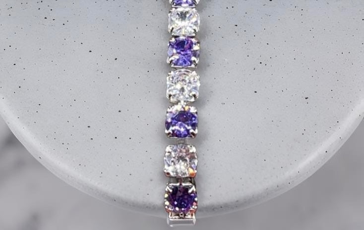 Colorful Bling Diamond Zircon Adjustable Tennis Bracelet Jewelry For Women In Purple White Silver