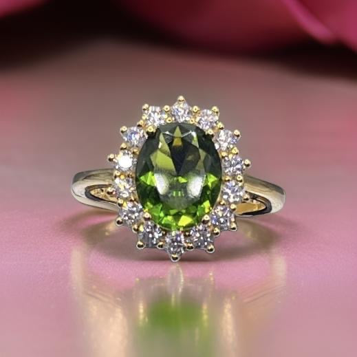 Women Gift 925 Sterling Silver Party High Quality Jewelry Cocktail Luxury Ring 18 K Gold Plated In Peridot Size 7