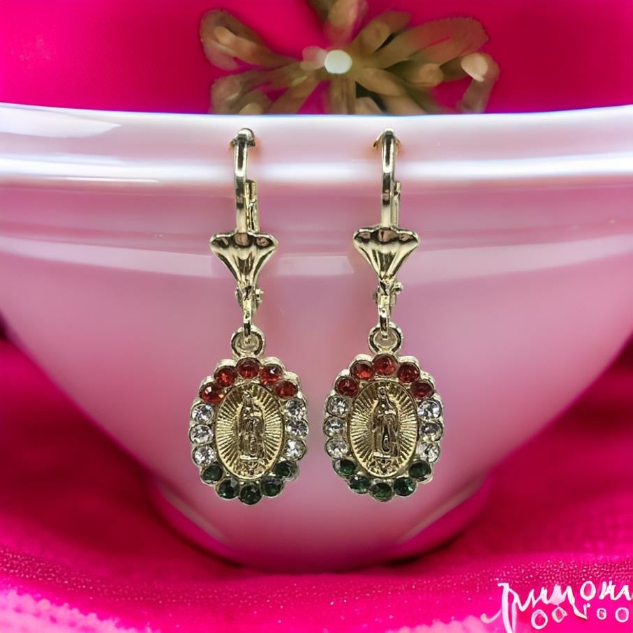 Beautiful Virgin Mary Earrings Colored Zircon