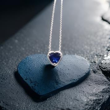 925 Sterling Silver Bling Heart Shaped Pendant Chain Necklace Sapphire