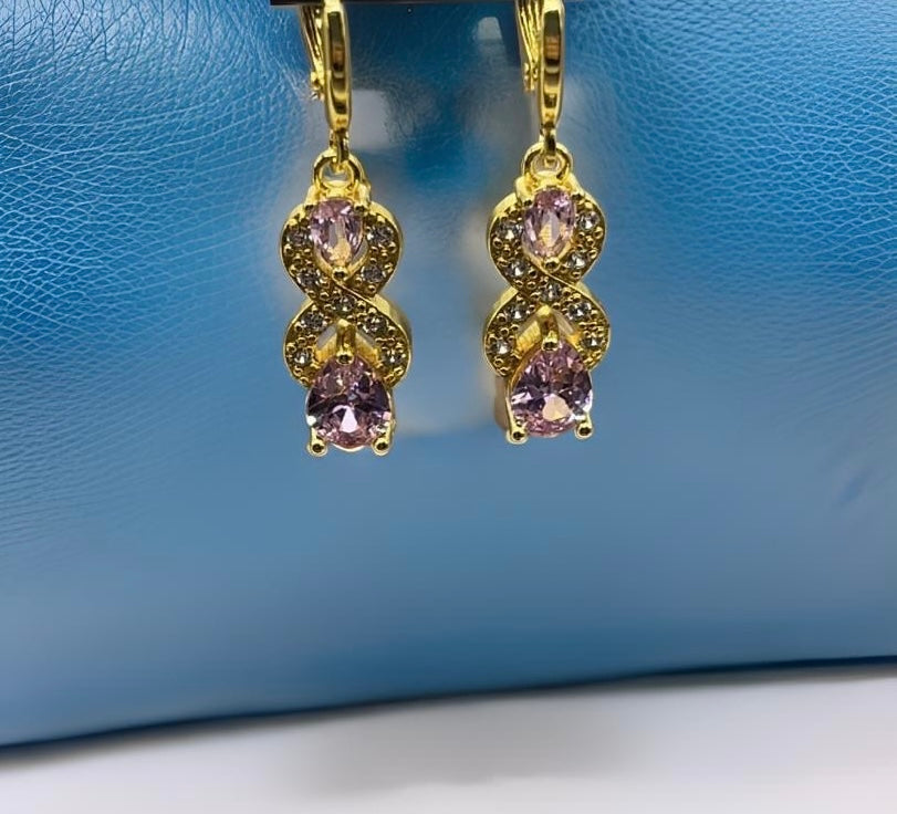 Drop Water Shaped Diamond Earrings 18K Gold Filled In Pink