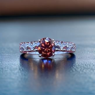 Red Moissanite Ring, 925 Sterling Silver