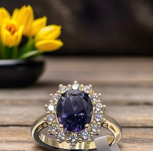 Women Gift 925 Sterling Silver Party High Quality Jewelry Cocktail Luxury Ring 18 K Gold Plated In Amethyst Size 7