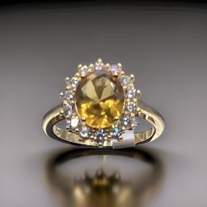 Women Gift 925 Sterling Silver Party High Quality Jewelry Cocktail Luxury Ring 18 K Gold Plated In Citrine Size 7