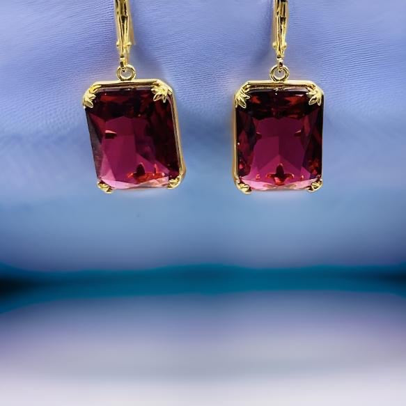 Pure 925 Sterling Silver Gemstone Earrings Jewelry Fine 18K Gold Plated Ruby