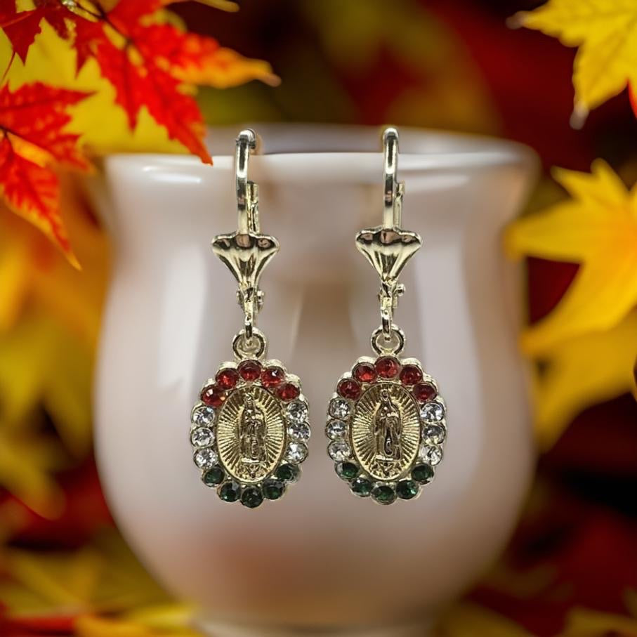 Beautiful Virgin Mary Earrings Colored Zircon