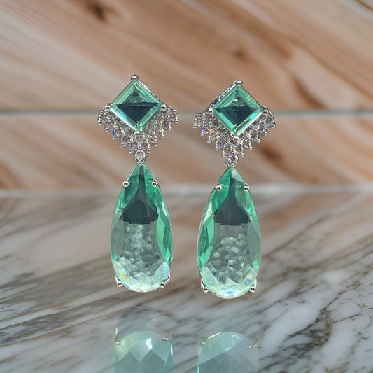 Fancy Cubic Zirconia Crystal Big Drop Dangle Earrings In Green