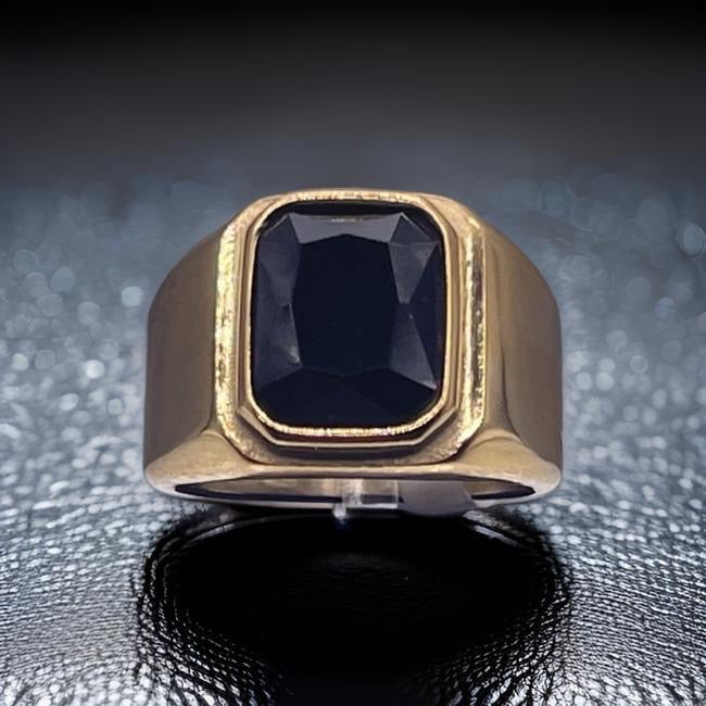 Square Gem Stone Stainless Steel Ring Men Jewelry Gold Black Size 10