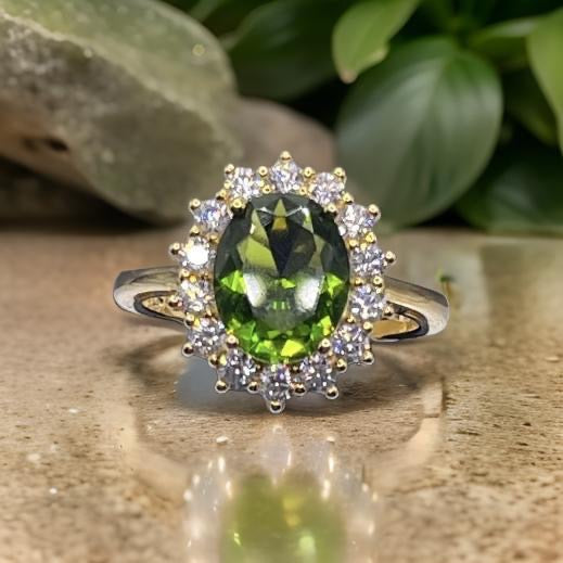 Women Gift 925 Sterling Silver Party High Quality Jewelry Cocktail Luxury Ring 18 K Gold Plated In Peridot Size 7