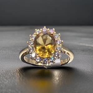 Women Gift 925 Sterling Silver Party High Quality Jewelry Cocktail Luxury Ring 18 K Gold Plated In Citrine Size 7