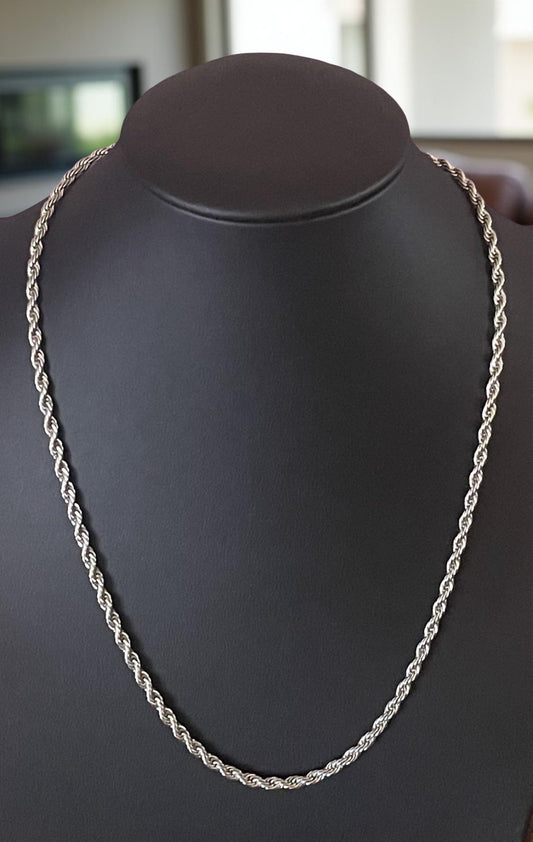 Men Jewelry - Rope Link Chain - Silver Stainless Steel - 4 MM- 55
CM