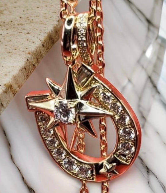 Cubic Zirconia Six Point Star And Horseshoe Pendant Necklace Jewelry