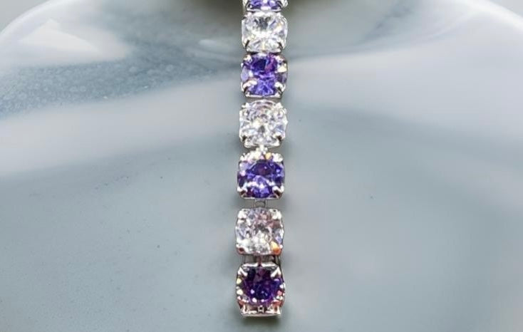 Colorful Bling Diamond Zircon Adjustable Tennis Bracelet Jewelry For Women In Purple White Silver