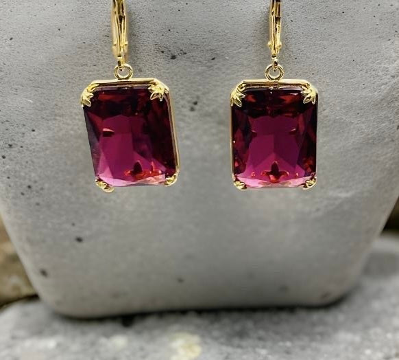 Pure 925 Sterling Silver Gemstone Earrings Jewelry Fine 18K Gold Plated Ruby