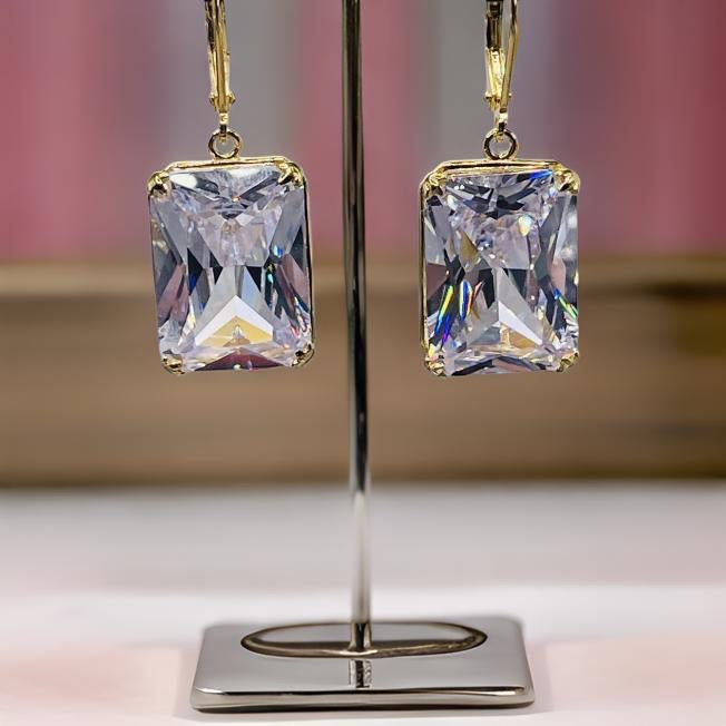 Pure 925 Sterling Silver Gemstone Earrings Jewelry Fine 18K Gold Plated In White Zircon