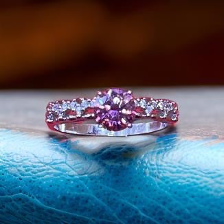 Pink Moissanite Ring, 925 Sterling Silver