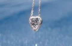 925 Sterling Silver Bling Heart Shaped Pendant Chain Necklace Clear