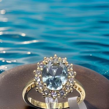 Women Gift 925 Sterling Silver Party High Quality Jewelry Cocktail Luxury Ring 18 K Gold Plated In Aquamarine Size 7