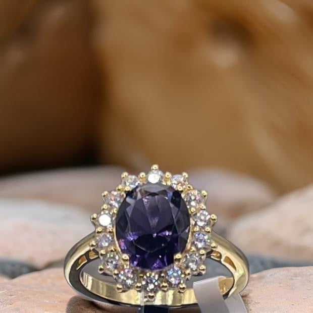 Women Gift 925 Sterling Silver Party High Quality Jewelry Cocktail Luxury Ring 18 K Gold Plated In Amethyst Size 7