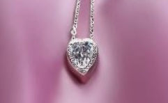 925 Sterling Silver Bling Heart Shaped Pendant Chain Necklace Clear