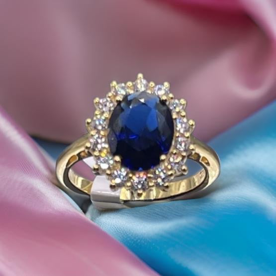 Women Gift 925 Sterling Silver Party High Quality Jewelry Cocktail Luxury Ring 18 K Gold Plated In Sapphire Size 7