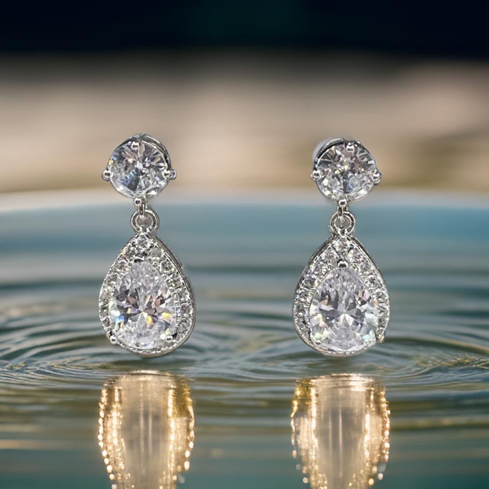 Trendy Luxury Water Drop Stud Earrings In White