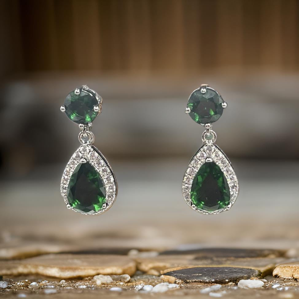 Trendy Luxury Water Drop Stud Earrings In Green