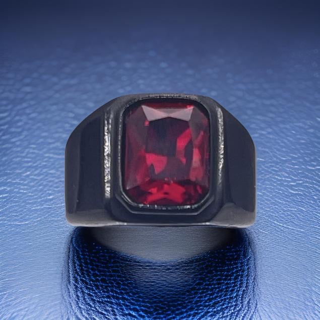 Square Gem Stone Stainless Steel Ring Men Jewelry Black Red Size 10