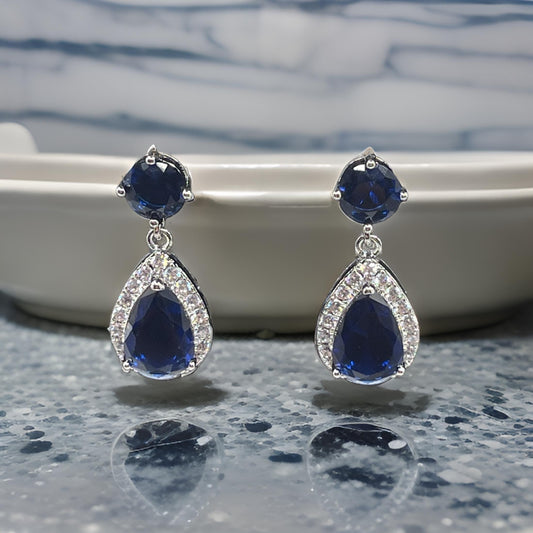 Trendy Luxury Water Drop Stud Earrings In Blue