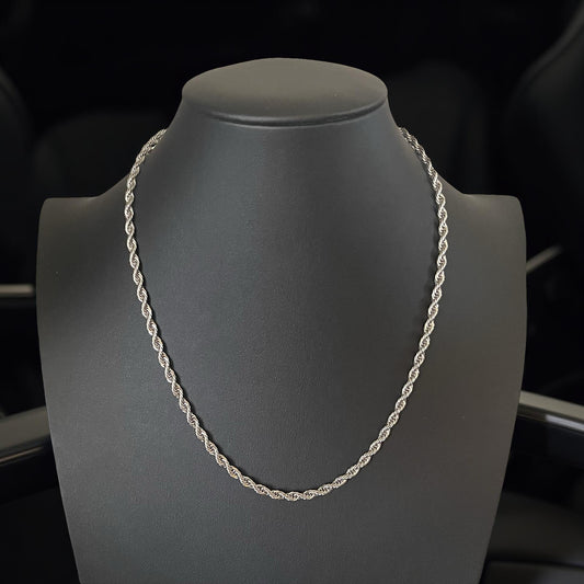 Men Jewelry - Rope Link Chain - Silver Stainless Steel - 4 MM- 50 CM